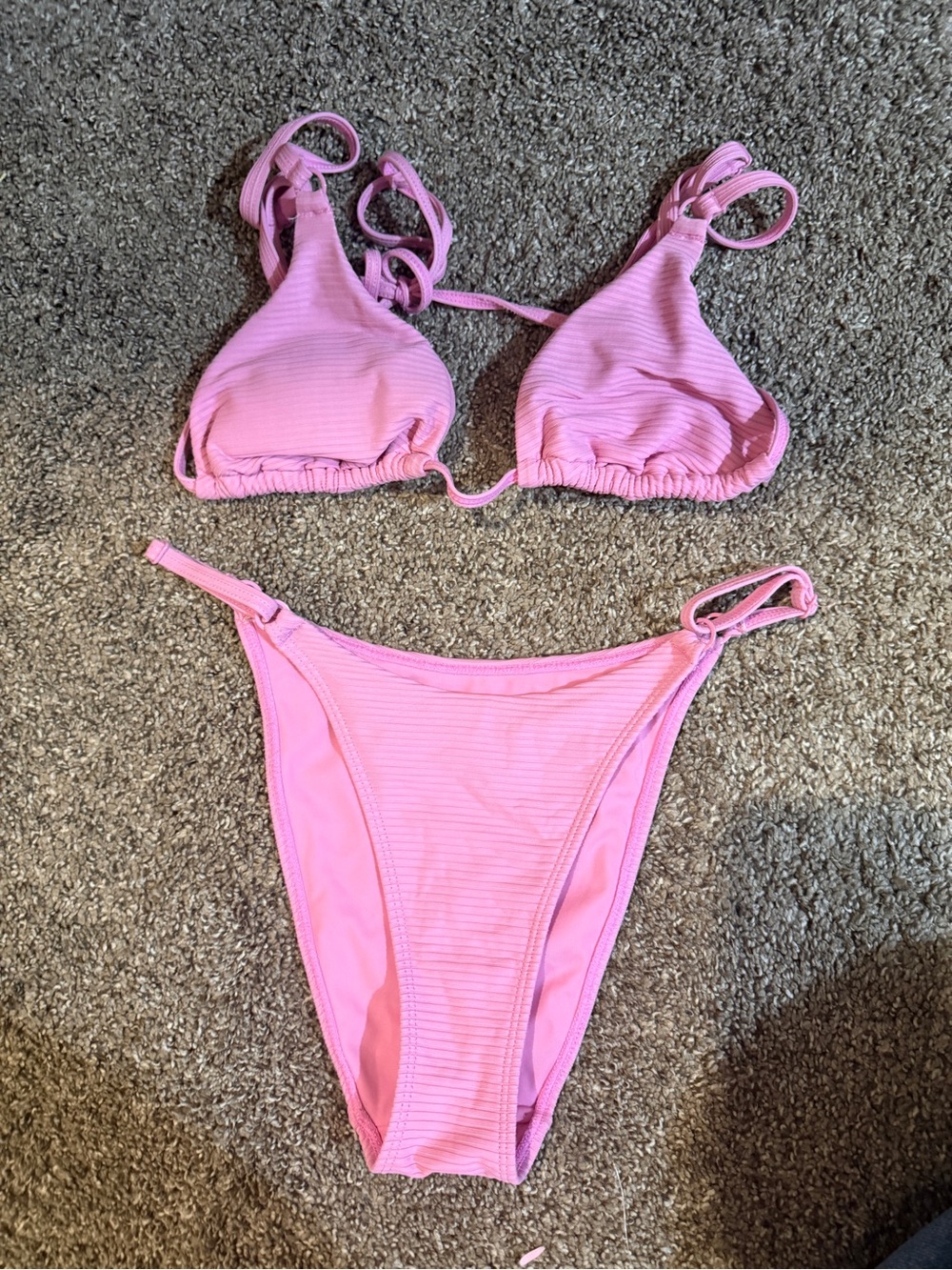 PacSun Pink Ribbed Triangle Bikini Set